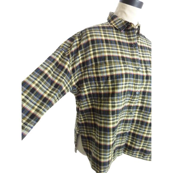 NWT Everlane Boxy Flannel Button Down Shirt M Dark Plaid Olive Black Green - Picture 6 of 10